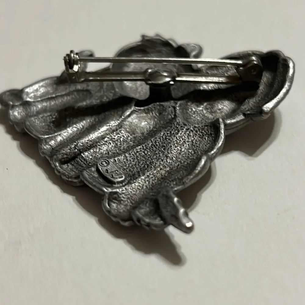 Vintage J.J. Pewter Dog and Cat Brooch